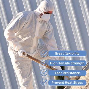 ETERNA Hazmat Suits- 5 Pack Disposable Protective Coveralls with Hood, Zipper, Elastic Wrists for Men & Women, Shield from Dirt, Dust, Paint (White, Large)