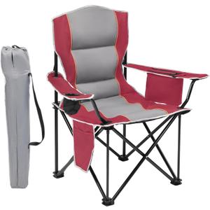 XMT Premium Padded Folding Chair, Extra Wide & Heavy Duty 450lbs Capacity, Portable Camping Chair with Insulated Cooler, Cup Holder & Storage, Compact Foldable for Outdoor, Beach, Picnics (Red)