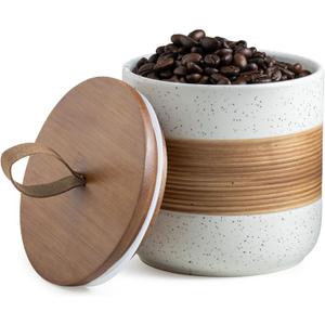 Ceramic Jar with Lid, Coffee Container Kitchen Food Storage Jars for Spice Sugar Tea Bag, Stackable Decorative Jars for Countertop, White & 18oz