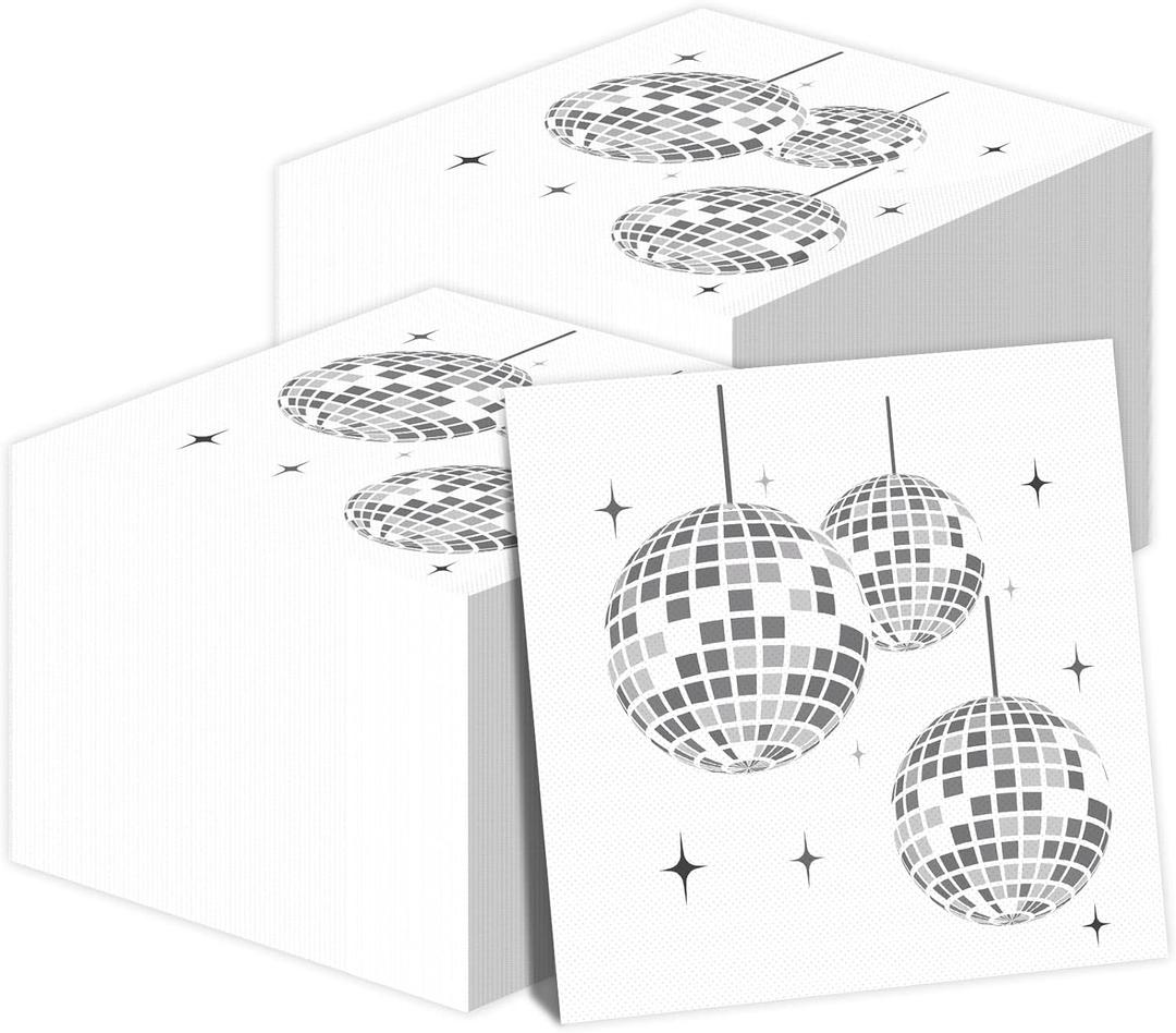 100 Pack 70s Disco Party Napkins Party Supplies Decorations Disco Ball Paper Stylish Disposable Napkins for 80s 90s Engagement Birthday Baby Shower Hip Hop Boogie Dance Favors, Silver 