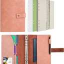 Wonderpool Leather Journal Dotted Paper Refillable Writing Binder Notebook - Leather Spiral Diary with Inner Organizer Pockets for Man and Woman (Pink, A5)