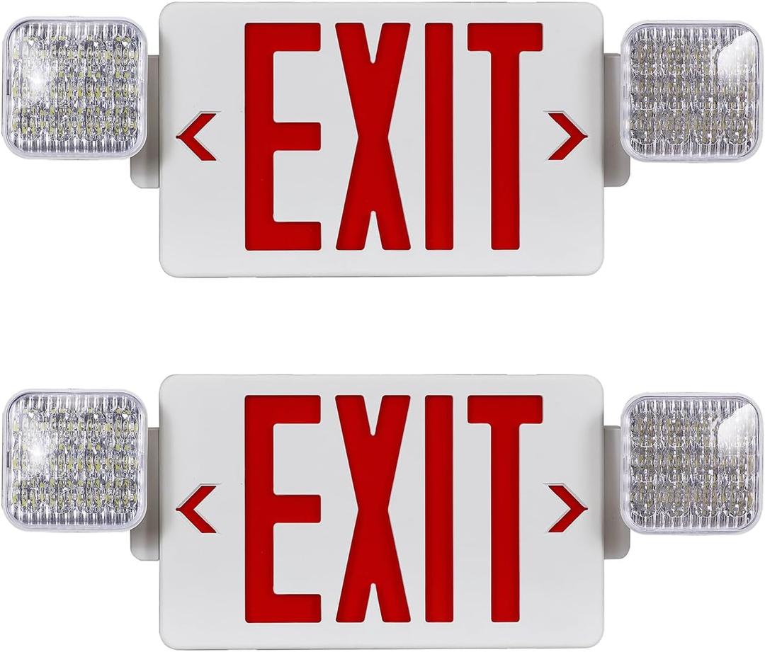 CMMZY Red Exit Sign with Emergency Light, Two Adjustable Square Head,Exit Sign with Battery Backup,Exit Signs Combo for Business,US Standards,UL Certified,120V/277V AC,2 Pack
