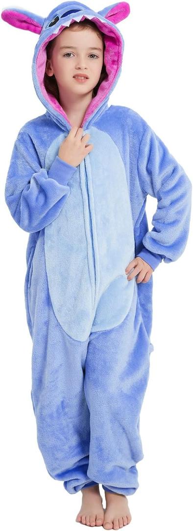Halloween Christmas Unisex Kids Flannel Cosplay Onesie Costume Outfit Suit for Girls and Boys (12 Years, Stitch)
