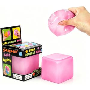 Ice Cube Squishies Stress Balls,Ice Cube Squishy,Squeezable relieves Stress, Suitable for Teenagers and Adults, Party Favor. (Pink)