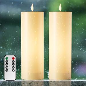 12" x 4" Large Flameless Candles with Remote & Timer, Waterproof Outdoor Battery Operated Candles LED Electric Flickering Flameless Pillar Candle for Patio Porch Lanterns Home Decor, 2 Pack (12" x 4" Flameless Pillar Candles, 2PCS Large Pillar Candles)