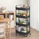 Sywhitta 4-Tier Plastic Rolling Utility Cart with Handle, Multi-Functional Storage Trolley for Office, Living Room, Kitchen, Movable Storage Organizer with Wheels, Black