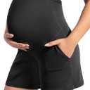 POSHDIVAH Women's Creamluxe Maternity Yoga Shorts with Pockets Pregnancy Workout Running Pants Clothes 6"/9"/12" (Black, M)