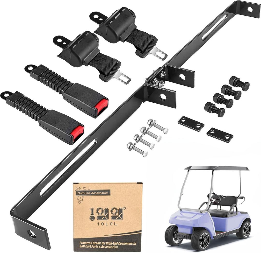 10L0L Universal 2 Passenger Golf Cart Seat Belt Bracket Kit for EZGO, Club Car, Yamaha, Fits Front Seat, with Bracket