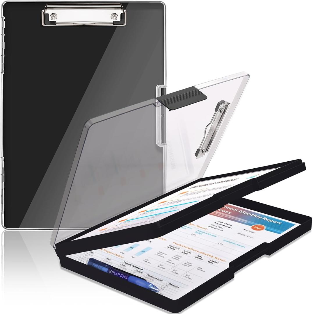 SFLHHDM Clipboard with Storage,Heavy Duty Clip Boards 8.5x11 with 2 Storage Case,Clear Visible Panel Storage Clipboards,Side Opening Nursing Clipboard Folder for Office Supplies-Black