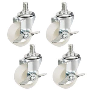 uxcell Swivel Casters 2 Inch Nylon 360 Degree M10 x 15mm Threaded Caster Wheels with Brake White 66lb Capacity 4 Pcs