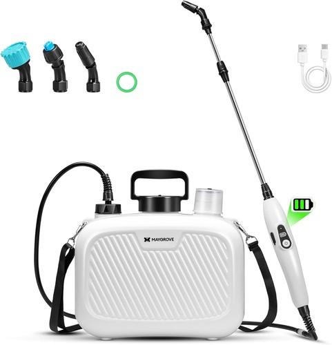 MAYGROVE 2 Gallon Electric Sprayer, Battery Powered Spray Bottle, Automatic Water Pump Plant Mister, Weed Yard Sprayer with 3 Nozzles, Ergonomic Handle, 3 Hours Long Battery Life