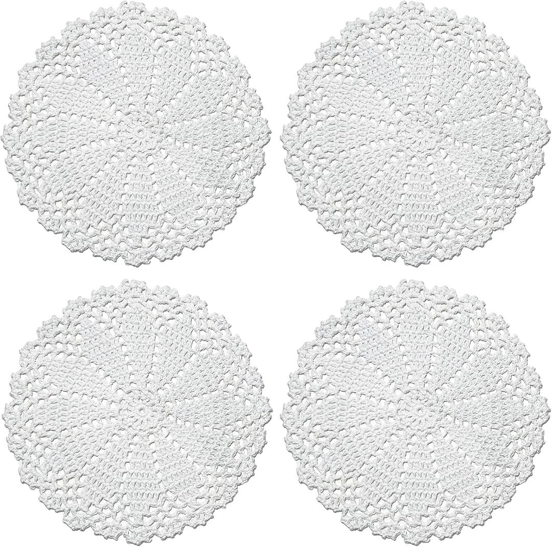 Phantomon 7 Inch Doilies Handmade Round Crochet Cotton Lace Doilies Table Placemats Doilies, Vase Pads Doily, Pack of 4 (White)