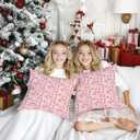 Pink Christmas Botanical Pillow Covers 18x18, Preppy Christmas Decor, Holiday Xmas Ball Ferns Pine Leaf Decorative Throw Pillow Covers for Couch Sofa Bedroom Living Room Home