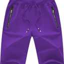 Chrisuno Men's Shorts Elastic Waist Athletic Sweat Shorts with Zipper Pockets (Purple, S)