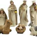 Artisan Flair Nativity Christmas Set Manger Scene - 10pcs Hand-Painted Nativity Figurines - Indoor Home Decor, Resin, 4.5 Inch Tall, White (Brown)