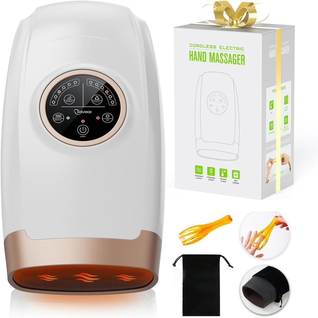 Hand Massager with Heat and Compression, Hand Massage with 2 Vibration 6 Modes 6 Intensities, Electric Hand Massager for Arthritis and Carpal Tunnel Relief, Christmas Gifts for Women Men, White