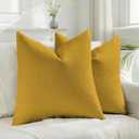 HAUSSY Pack of 2 Faux Linen Pillow Covers 20x20 Inch, Decorative Throw Pillows Soft Neutral Cushion Covers Home Decor Modern Pillow Cases for Couch Living Room Sofa Bed, Mustard Yellow (Covers Only)