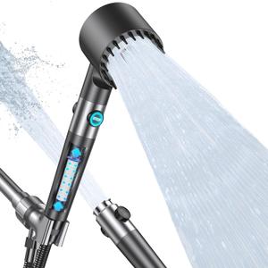 Filtered Shower Head with Handheld, High Pressure 5-Spray Showerhead & Power Wash - 59" Hose, Bracket, ON/OFF Switch & Replaceable Filter (Black)