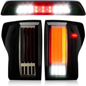 LED Tail Light Fit for Toyota Tundra 2007-2013, Taillight Assembly Replacement Left + Right Pair, Smoke + Red Lens (Smoke Tail Light+ Red 3rd Brake Light)