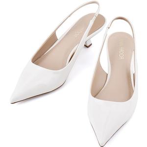 JENN ARDOR Slingback Heels for Women Low Heels Dress Shoes Kitten Pumps Dressy Heeled Sandals Wide Width Fashion Casual Shoes (9.5, Cream White/Pu)