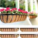 LaLaGreen Deck Railing Planter Boxes - 4 Pack, 36 Inch Long Window Flower Box Attach to House, Wall Planters for Outdoor Plants with Coco Liners English Horse Trough Fence Balcony Garden Porch Rail (36" (91cm) x 4 pack)