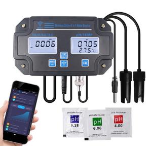 Smart Water Quality Tester 6-in-1 pH/EC/TDS/Salinity/S.G and Temperature Meter with Wi-Fi Continuous Monitor Wall-Mounted pH Water Meter with ATC and Easy Calibration for Aquariums, Hydroponics