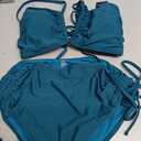 Blooming Jelly Womens High Waisted Bikini Sets Sexy Bandeau Tummy Control Swimsuits Halter Two Piece Ruched Bathing Suit (Large, Teal)
