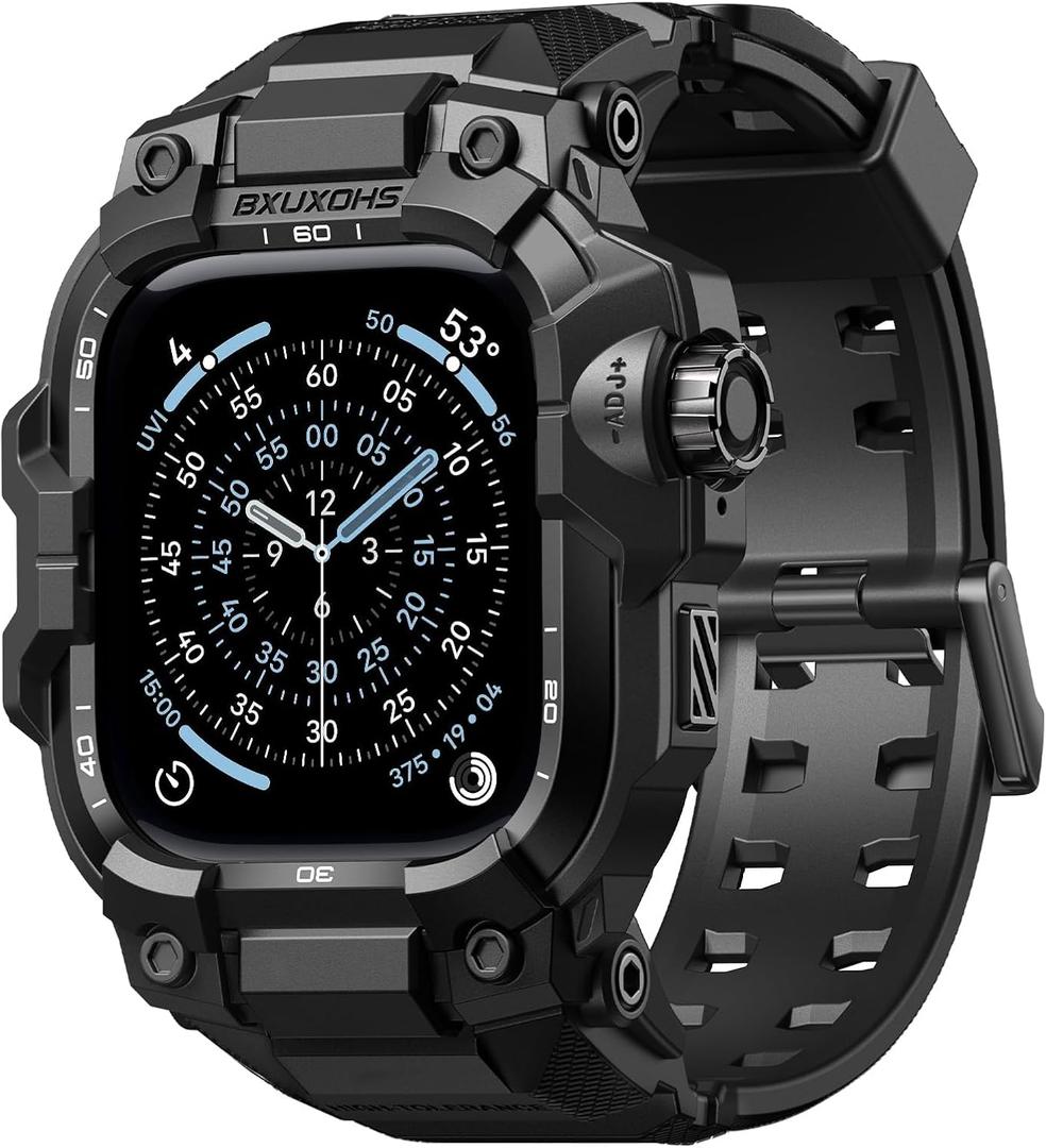 BXUXOHS Rugged Case and Band for Apple Watch 46mm Men, Compatible with Apple Watch Series 11/10, Military Grade Shockproof Bumper Cover, Tactical Band Case for iWatch 11/10 Man, Black