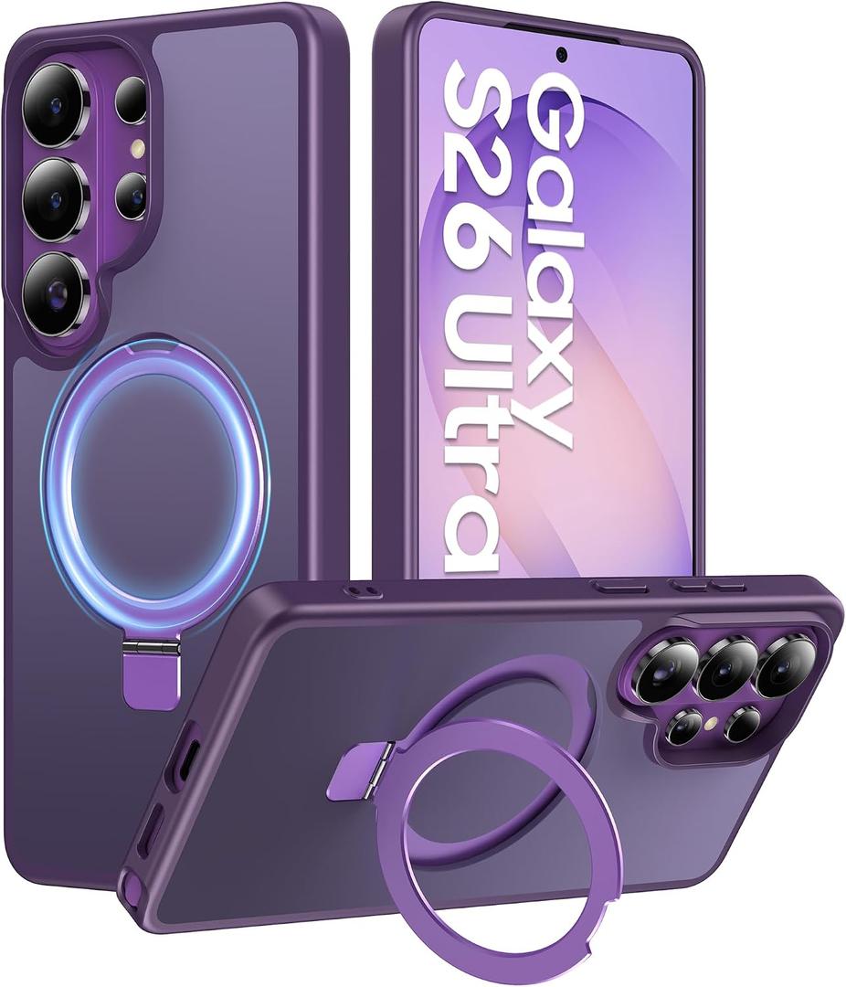 for Samsung Galaxy S26 Ultra Case with Magnetic Invisible Stand, [Compatible with MagSafe] [Military Drop Protection] Shockproof Slim Translucent Matte Case for S26 Ultra, Purple