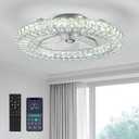 22" Ceiling Fan with Light and Remote, Stepless Color and Brightness Adjustable Crystal LED Fan Light, 6 Speeds Reversible Wind, Timer Fandelier for Bedroom, Living Roon, Dining Room-Chrome