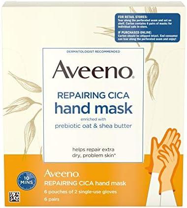 Aveeno Repairing Cica Hand Mask With Prebiotic Oat and Shea Butter, 6 Count