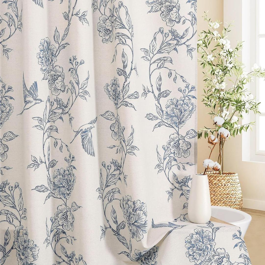 MitoVilla Blue Farmhouse Shower Curtain Set, Cotton Floral Hummingbird Cottagecore Spring Shower Curtains for Bathroom, Modern Country Bathroom Dcor, 72" W x 72" L