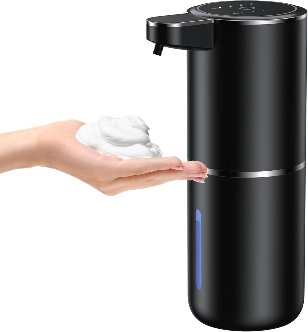Automatic Foaming Soap Dispenser Foaming Hand Sanitizer Touchless 1200mAh Soap Dispenser Rechargeable with Sensor for Bathroom Kitchen (Black)