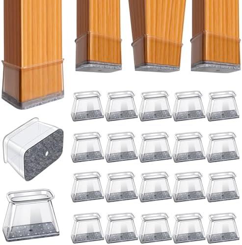 BUMACO Chair Leg Floor Protectors Rectangle Chair Leg Protectors for Hardwood Floors Silicone Pads Covers to Protect Floors(Clear-20 Pcs, Rectangle L (Fit L:1-1/2” ~ 2”,W:3/4”~1”)