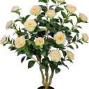 3ft Artificial Camellia Tree Fake Camellia Plant with Yellow Flowers Faux Floral Plant Blooming Tree in Black Pot for Indoor Outdoor Office Home Front Door Porch Decor (1 Pack - Yellow)