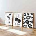 3Pcs Fashion Black White Lips And Cherry Canvas Wall Art Vintage Girl Funky Aesthetic Bow Wall Decor Ma Cherie Dark Coquette Posters Prints for Neutral Preppy Apartment Girl Room12x16in Unframed (poster, 12x16inx3pcs)
