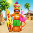 6FT Tall Luau Party Inflatable Tiki and Flamingo Surfboard Outdoor Decoration, Blow Up Tiki Inflatables Welcome Sign Built-in 6 LEDs for Beach Tropical Pool Surfing Party Supplies