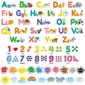 DECOWALL DS12-8070N Animal Alphabet Numbers Colour Weather Kids Wall Stickers Decals playroom Letters Decor Bedroom ABC Nursery Classroom Toddlers Learning Educational Baby Rainbow Colorful