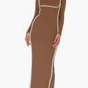 Womens Sexy Long Slevee Square Neck Colorblock Bodycon Split Slim Fit Party Clubwear Dress, L