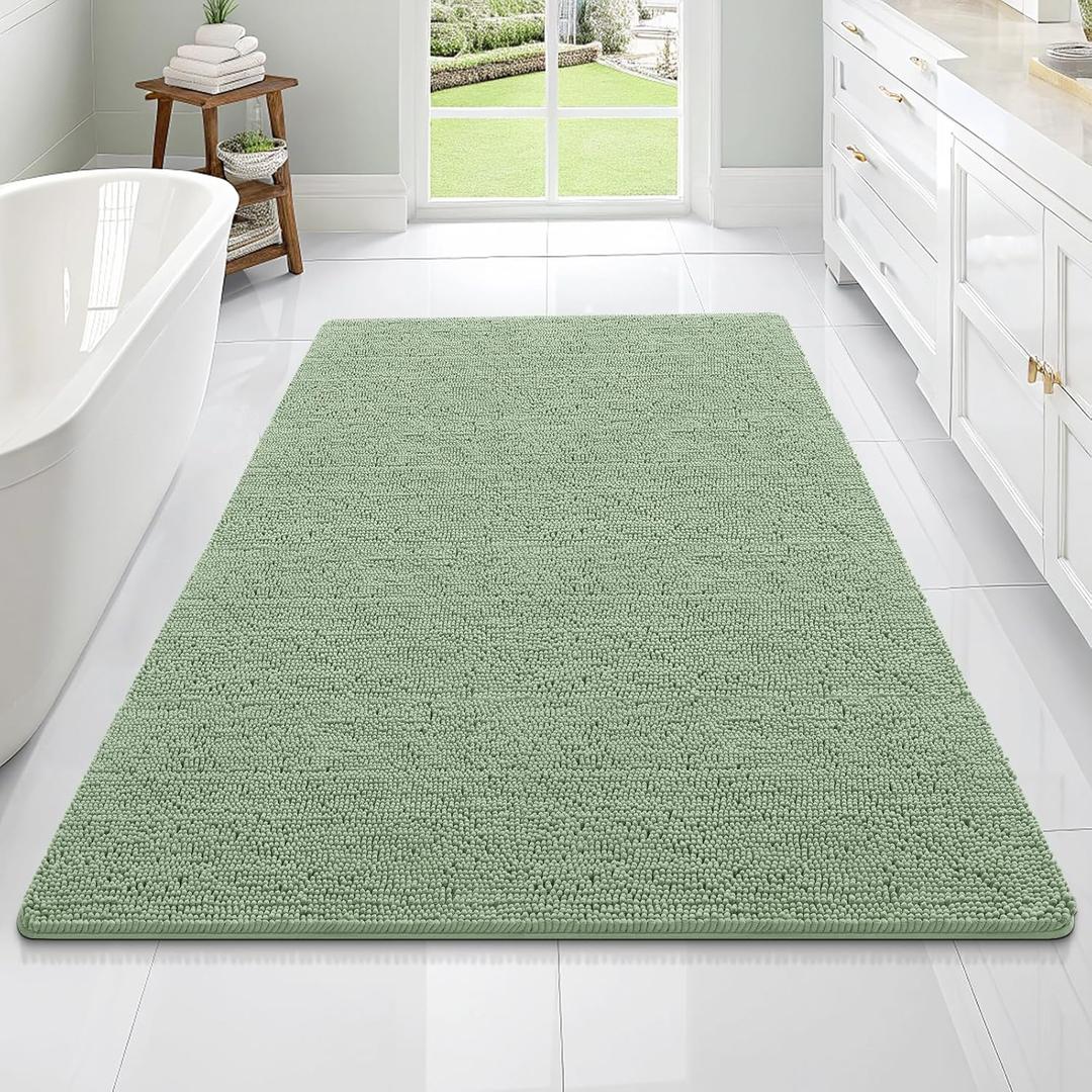 OLANLY Large Bathroom Rugs 70x46, Extra Soft Absorbent Chenille Bath Rugs, Rubber Backing Quick Dry, Machine Washable Bath Mats for Bathroom Floor, Tub and Shower, Home Decor Accessories, Sage Green