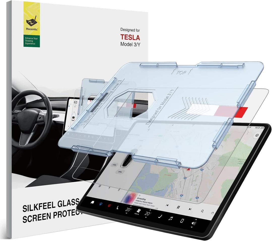 Silkfeel Glass Screen Protector Compatible with Tesla Model 3 2023-2017 / Model Y 2024-2020, Center Control Touch Screen Car Navigation Screen Protector, Anti Glare, Auto-Alignment