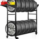 Tire Rack, 59 x 57 x 20 Inches Garage Tire Storage Stand with Storage Tray 218KG/480LBS Capacity, 2 Storage Shelf & 4 Swivel Casters Rolling Tire Storage Rack, Black