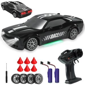 SANCO 1:20 RC Drift Car - 2.4G Drifting Car with Dual Tire System & LED Lights, 20+KM/H, 50-Minute Playtime, Racing Toy Remote Control for Adults Boys Girls 2pcs Rechargeable Batteries Black