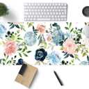 Gaming Green Desk Mat Desk Mouse Pads Purple Blue Pink Floral Mouse Pad Large, XL Big Computer Keyboard Mouse Mat Desk Pad Mat with Stitched Edge for Women Home Office Decor Deskmat 31.5x11.8 in