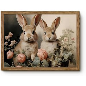 Framed Easter Bunny Wall Art, Cottagecore Rabbit Picture Wall Decor, Cute Animal Painting Canvas Prints, Vintage Flowers Artwork for Easter Decorations Kids Room Living Bedroom Home Decor 8x10 Inch