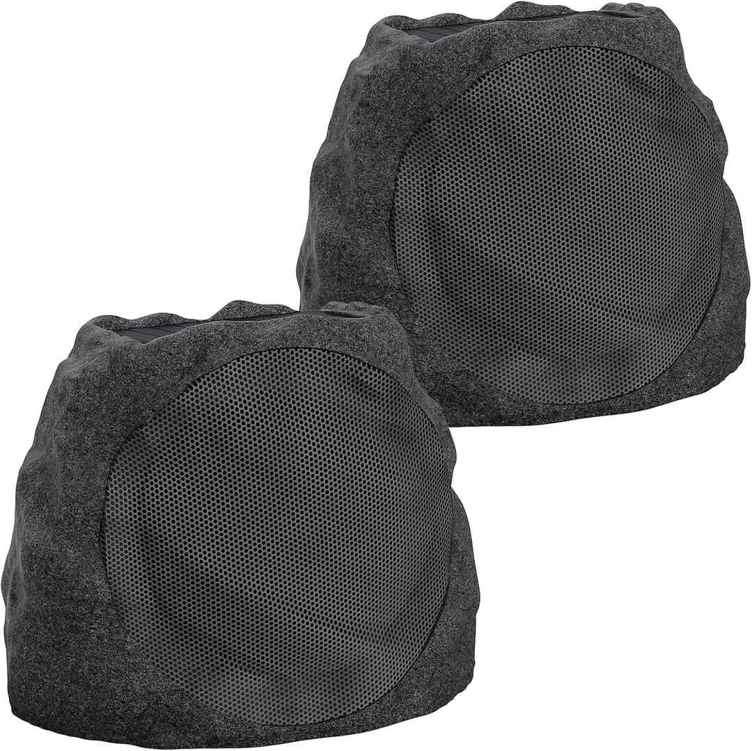 Outdoor Speakers With Lights Show Bluetooth Speakers Waterproof Patio TWS Connection Outdoor Bluetooth Speakers Wireless Solar Powered and Rechargeable Rock Speakers for Patio Pool 2Packs(Granite)