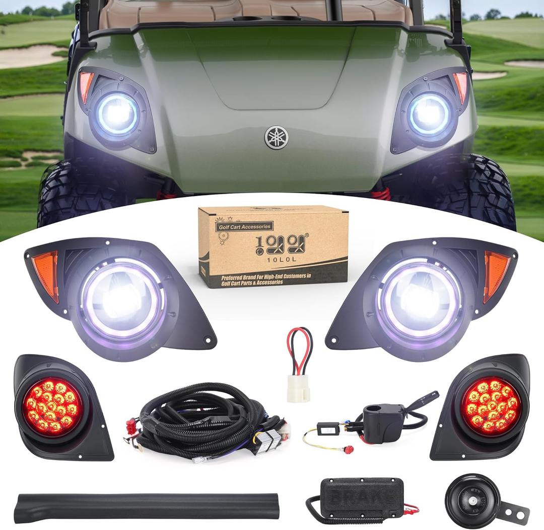 10L0L Complete Headlight Kit for Yamaha G29 Drive12V/36V/48V - Golf Cart Light Kit with High/Low Beam,Daytime Running Lights,Turn Signals,Horn,and Brake Light