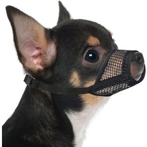 Mayerzon Dog Muzzle, Soft Mesh Muzzles for Small Medium Large Dogs Chihuahua Poodle Husky Labrador Retriever, Breathable Dog Mouth Guard for Biting Chewing Grooming, Allow Panting Drinking(XS, Black) (XS-Snout (5-6))