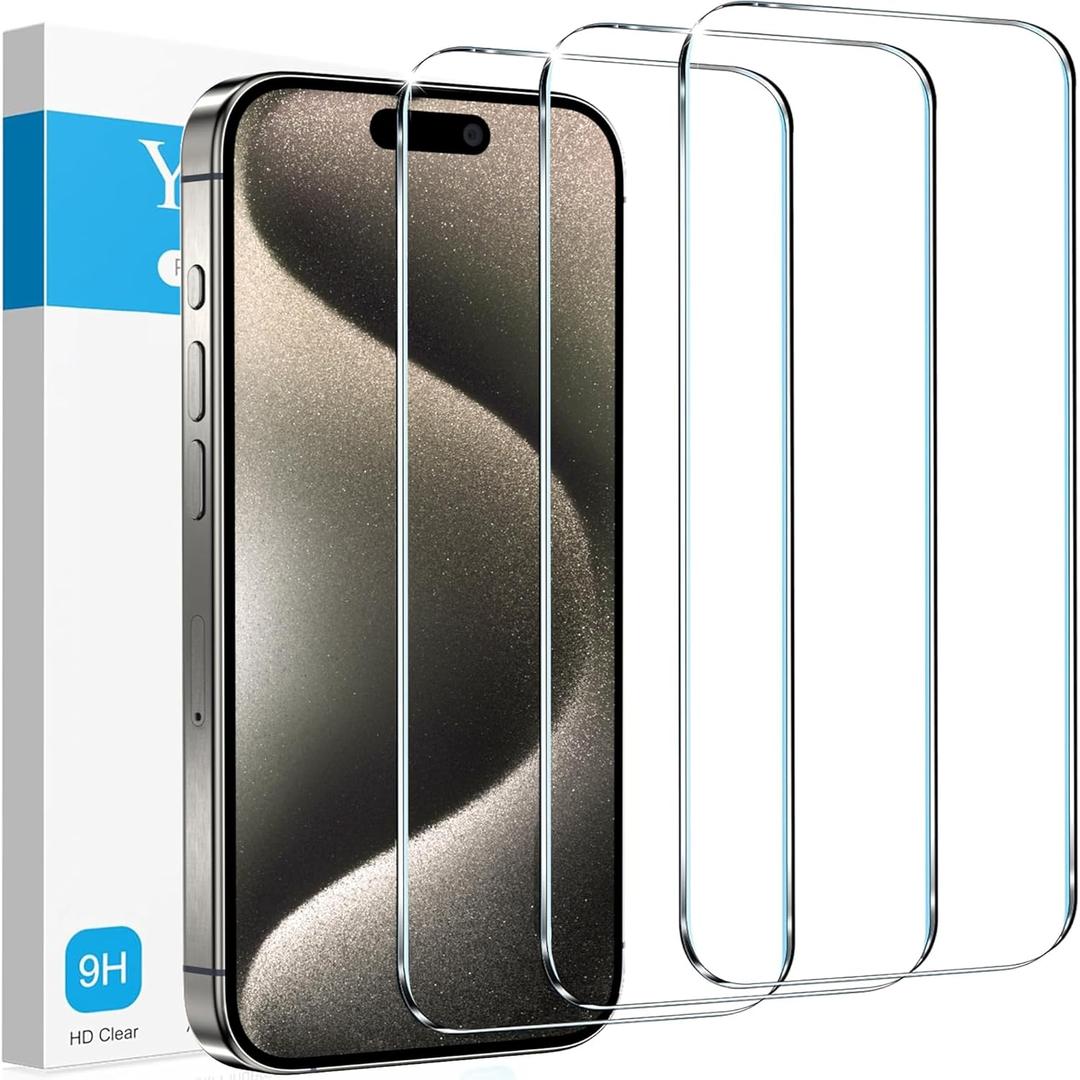 YMHML 3 Pack Compatible for iPhone 16 Plus / 15 Pro Max / 15 Plus Screen Protector Tempered GlassMilitary Grade HD Film Case Friendly