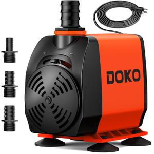 DOKO 800GPH Submersible Water Pump, Fountain Water Pump with 6FT Power Cord and 3 Nozzles, 60W, Ultra Quiet Pond Pumps for Pond Aquarium Fountain Waterfall Fish Tank Hydroponic Statuary